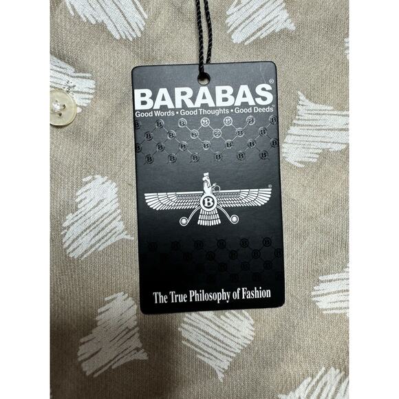NWT Barabas Men's LS Tan White Heart Print Button Up Dress Shirt - Size M - Picture 4 of 6